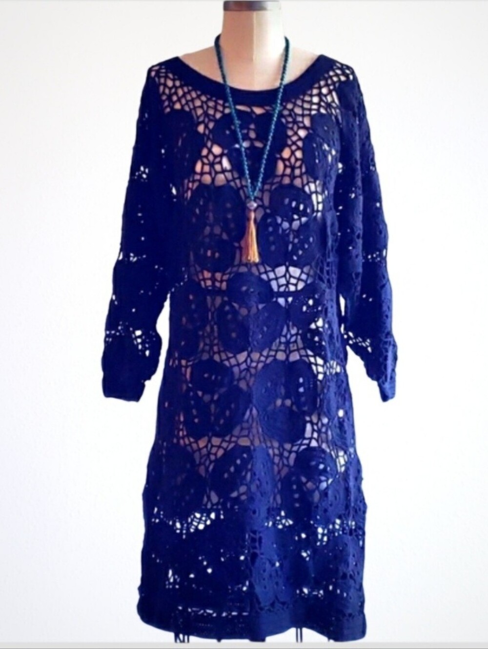 Black bohemian crochet dress long sleeve size medium